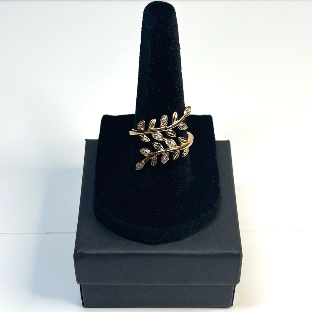 14k gold-plated vine ring with real diamond accent